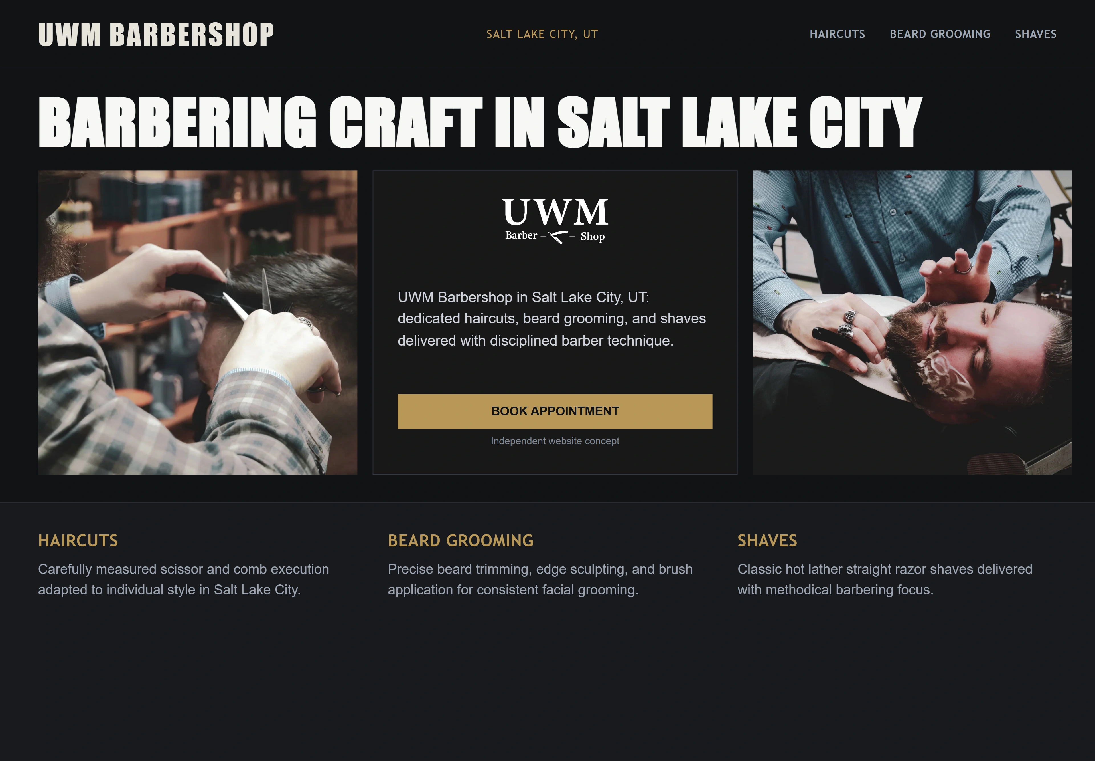 UWM Barbershop, individual website design concept C