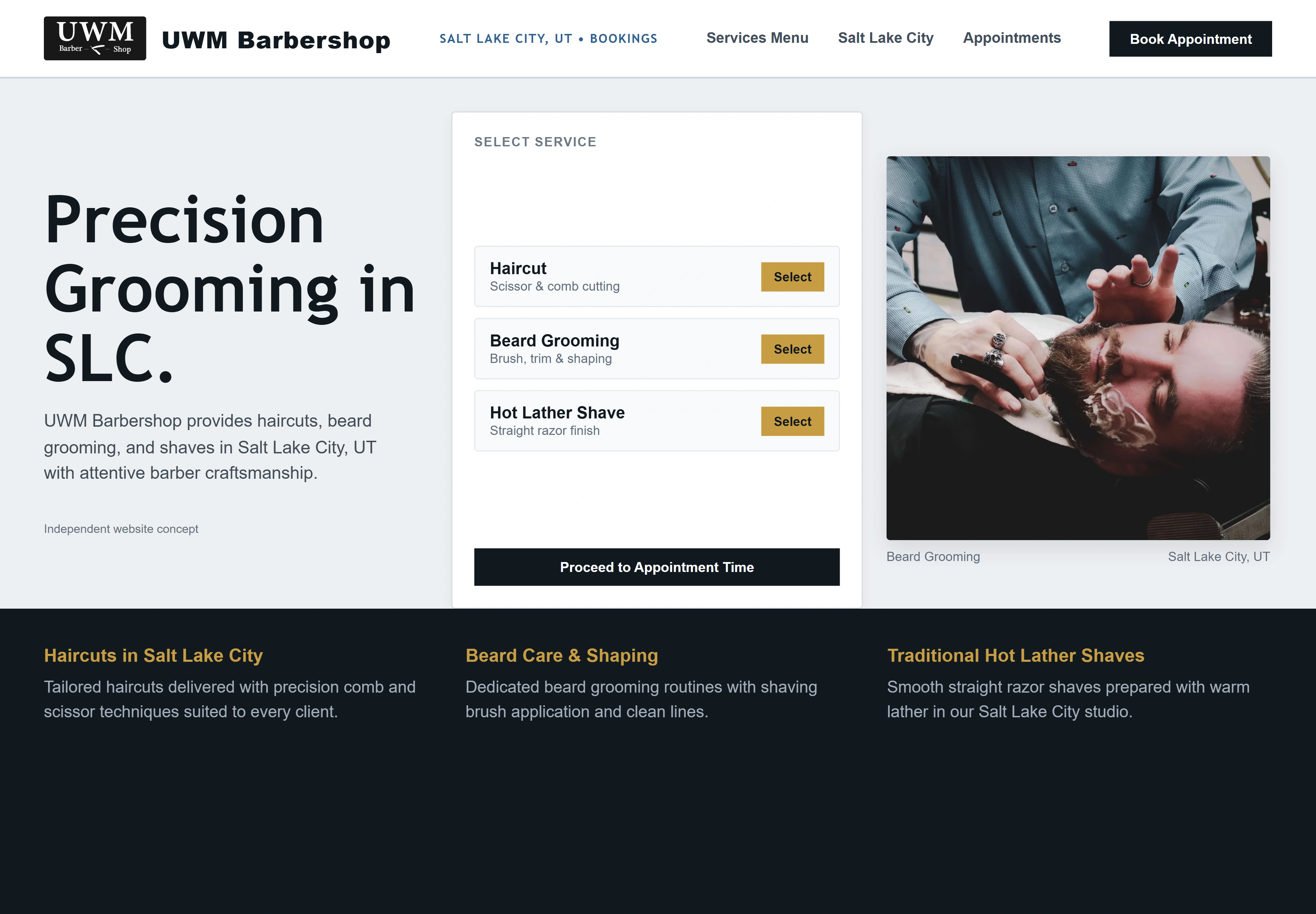 UWM Barbershop, individual website design concept D