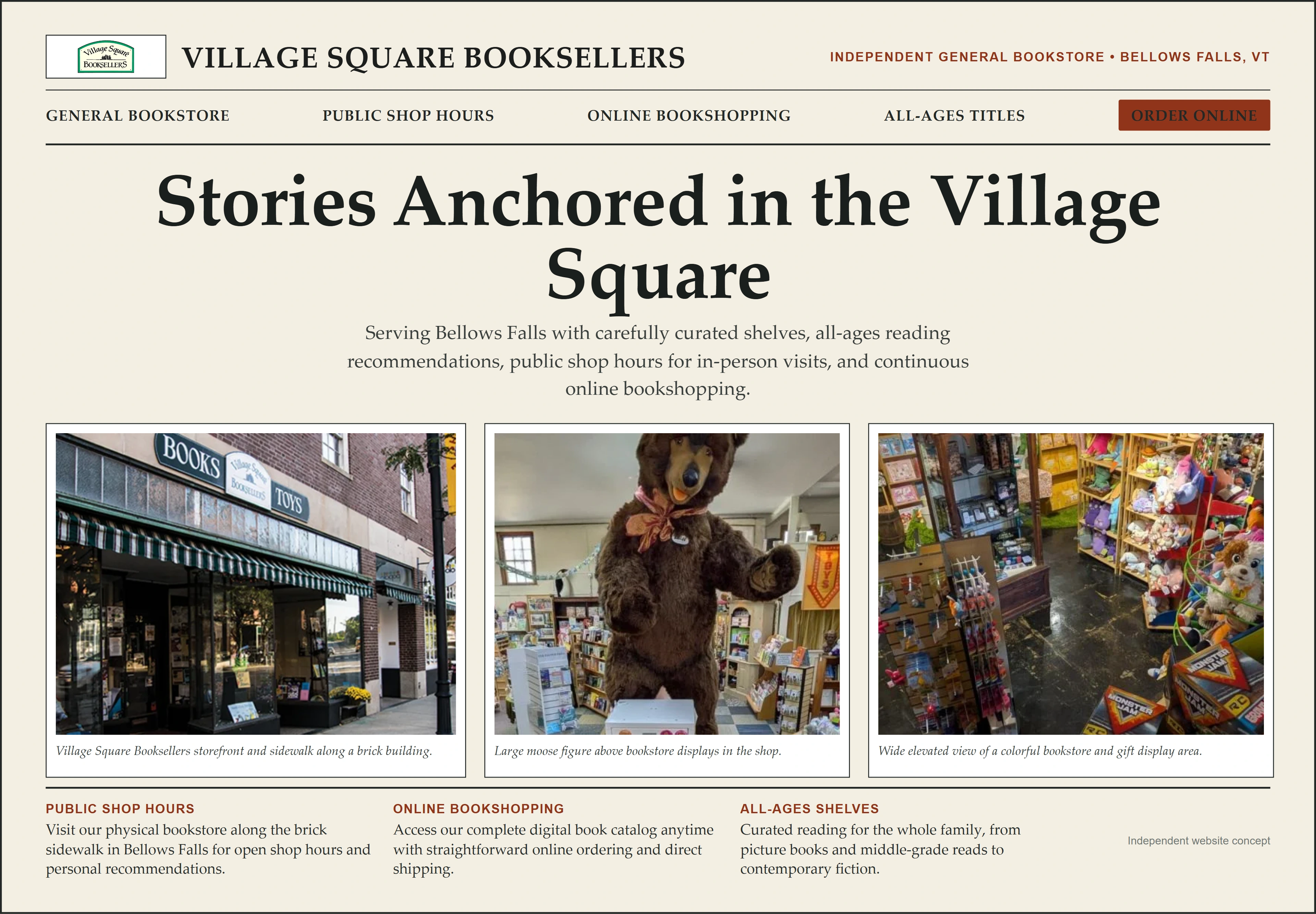Village Square Booksellers, individual website design concept B