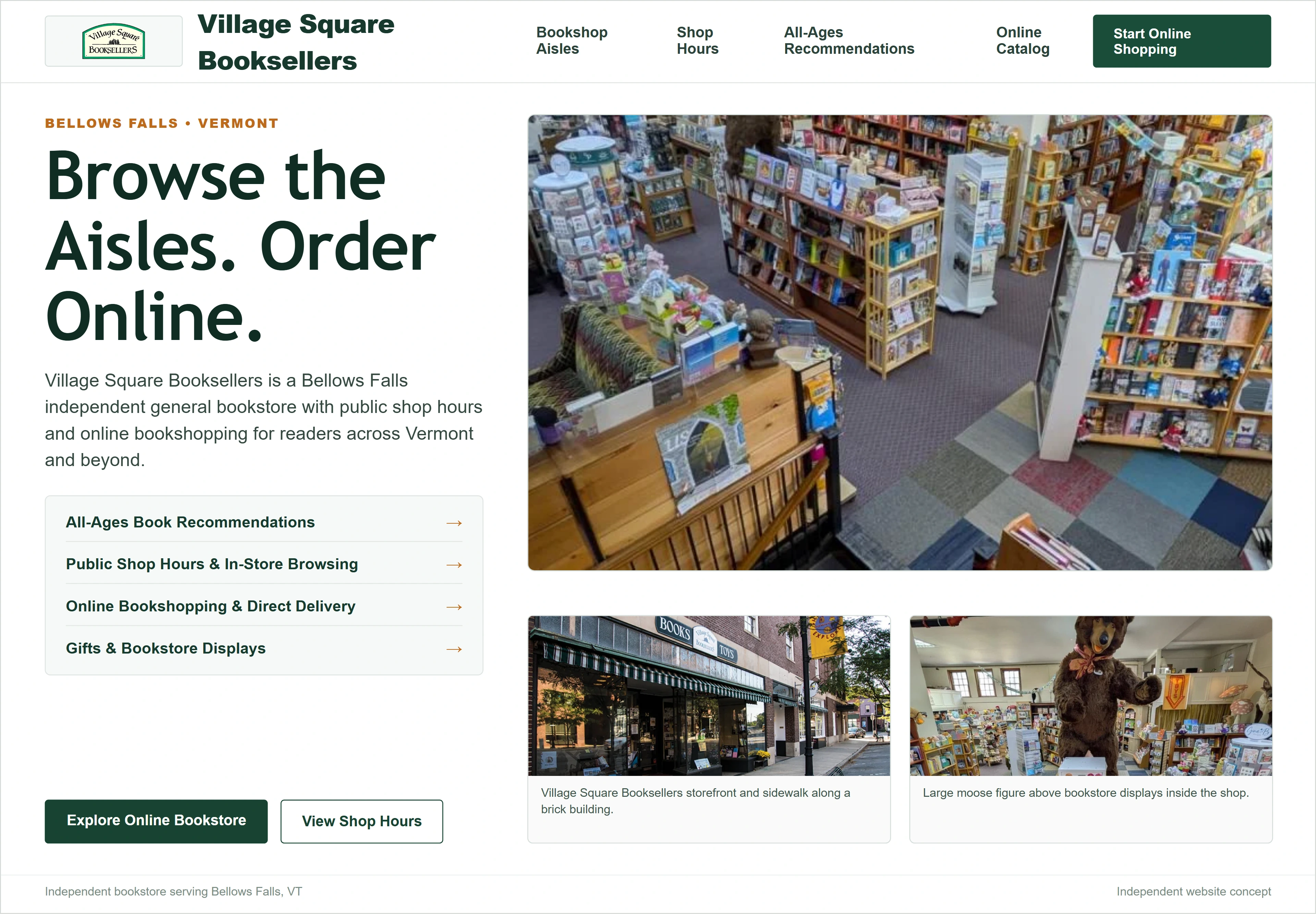 Village Square Booksellers, individual website design concept C