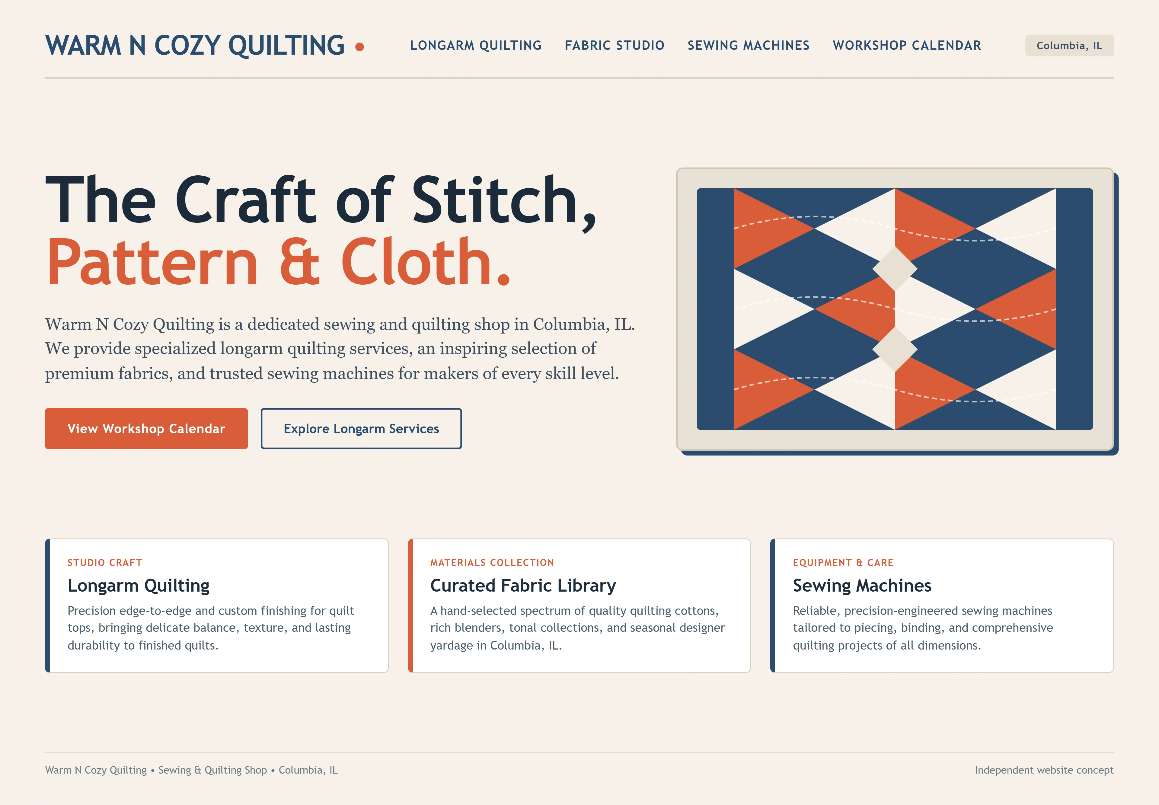 Warm N Cozy Quilting, individual website design concept A