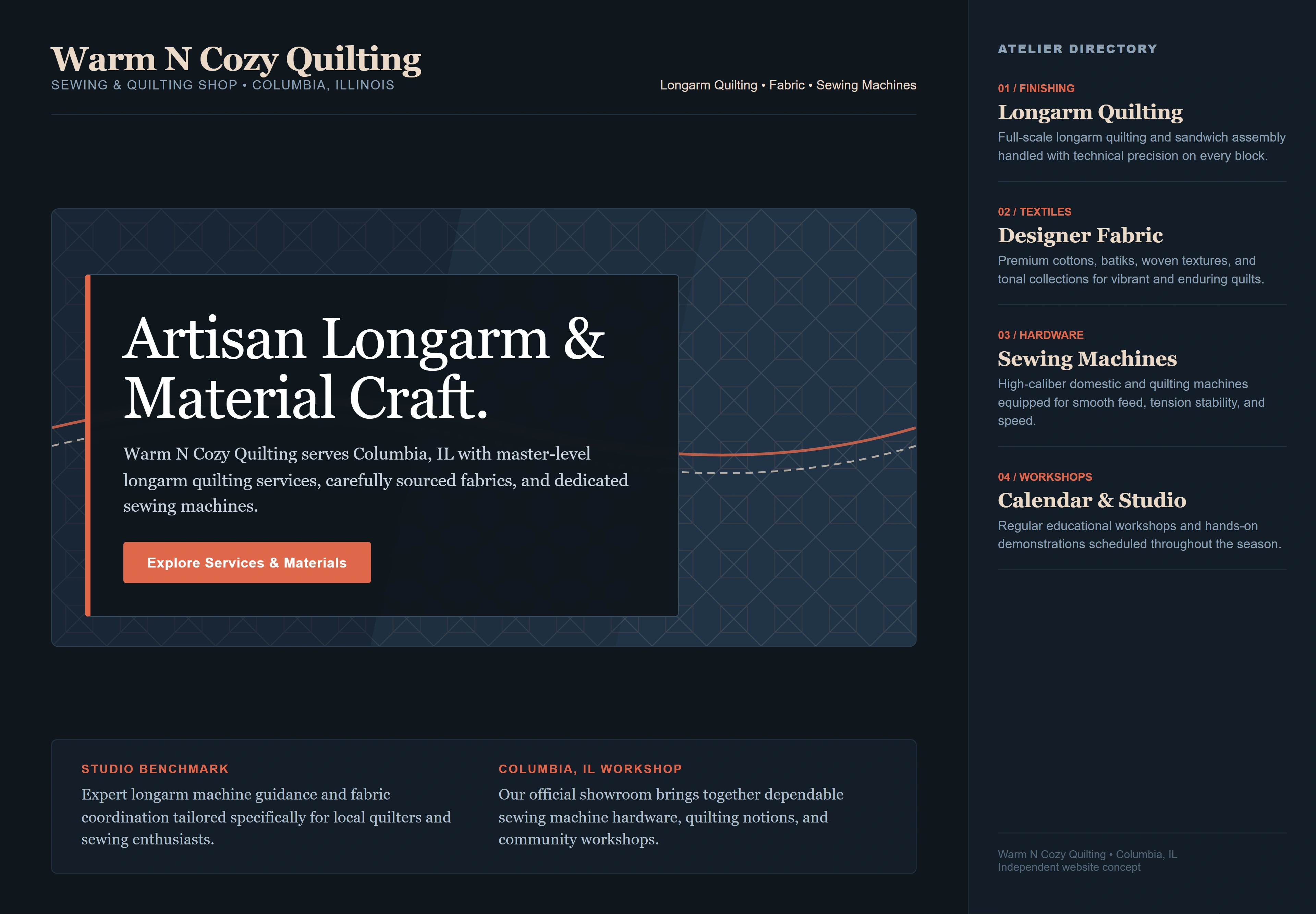 Warm N Cozy Quilting, individual website design concept B