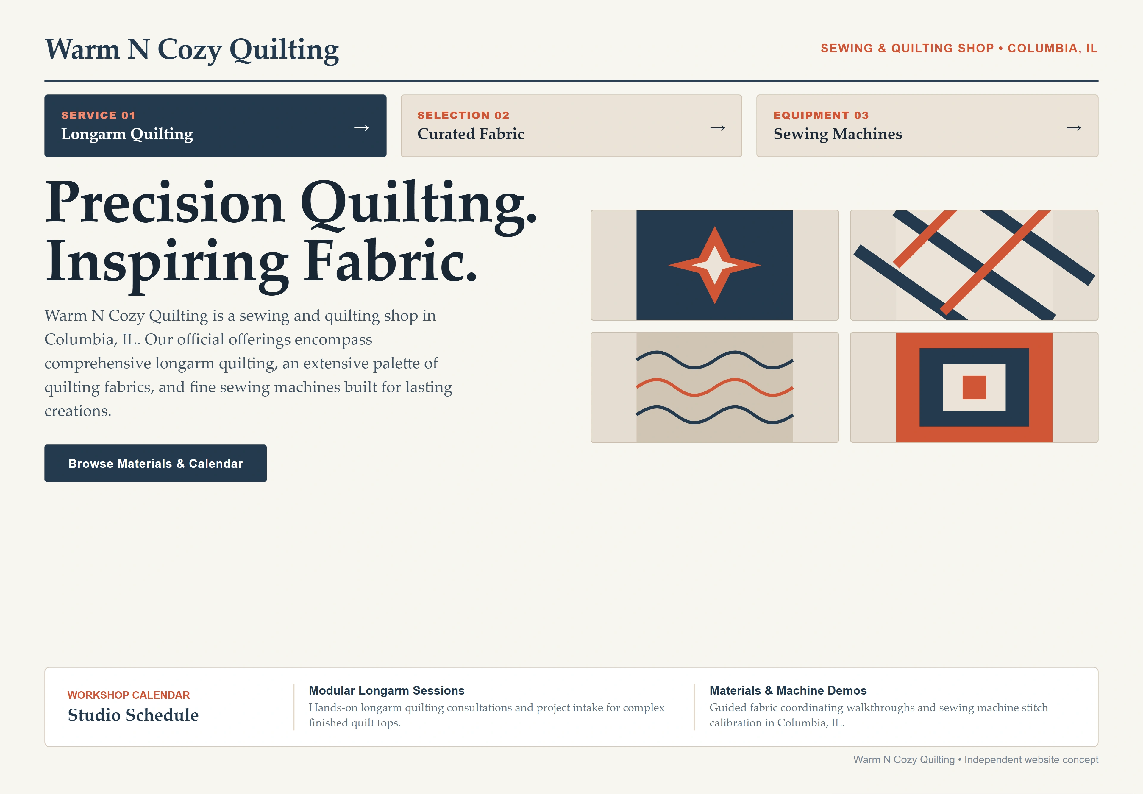 Warm N Cozy Quilting, individual website design concept C