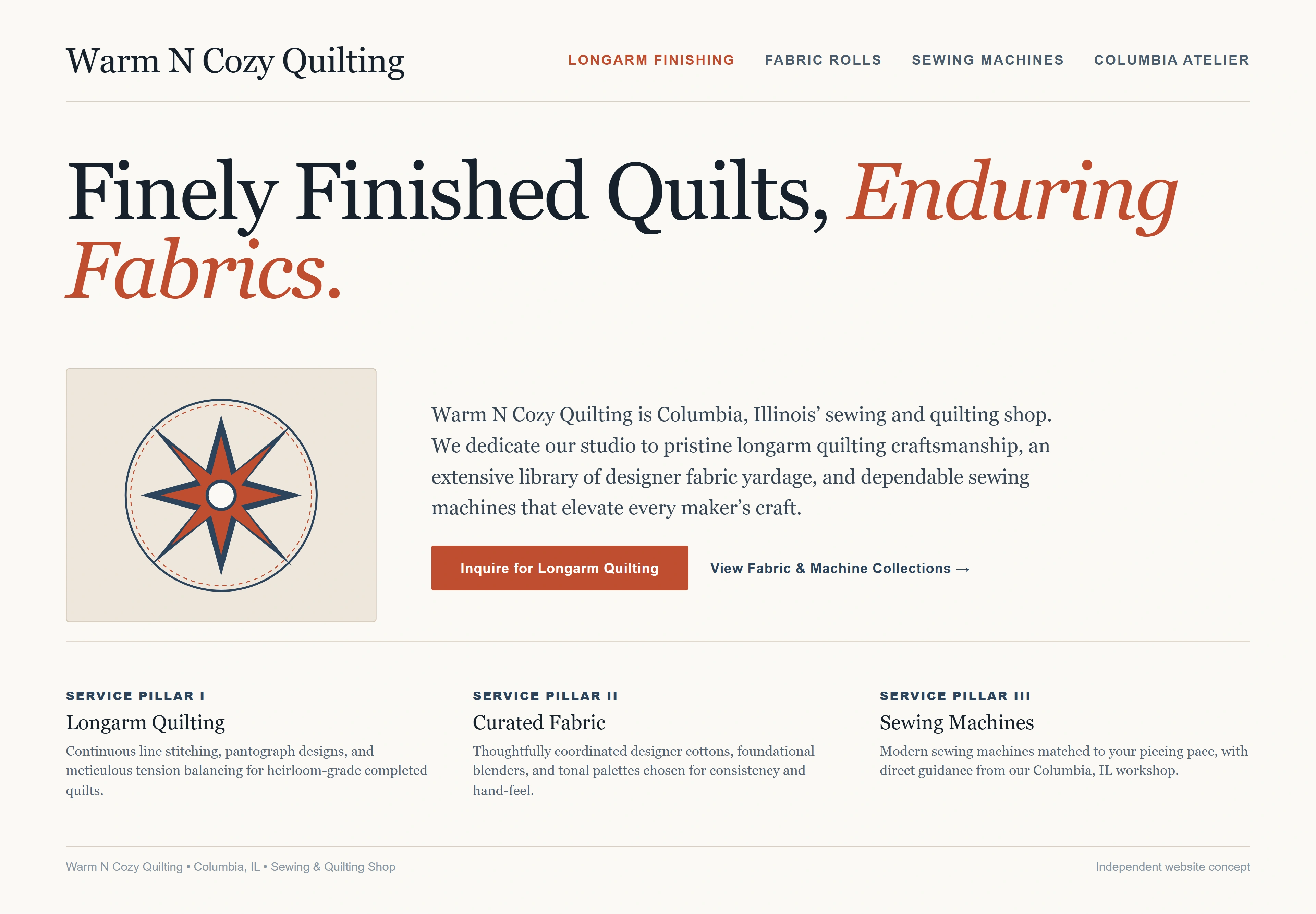 Warm N Cozy Quilting, individual website design concept D