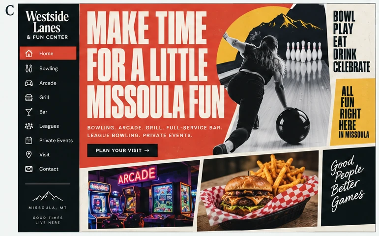 Westside Lanes & Fun Center, individual website design concept C