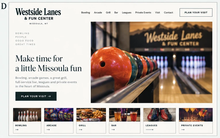 Westside Lanes & Fun Center, individual website design concept D