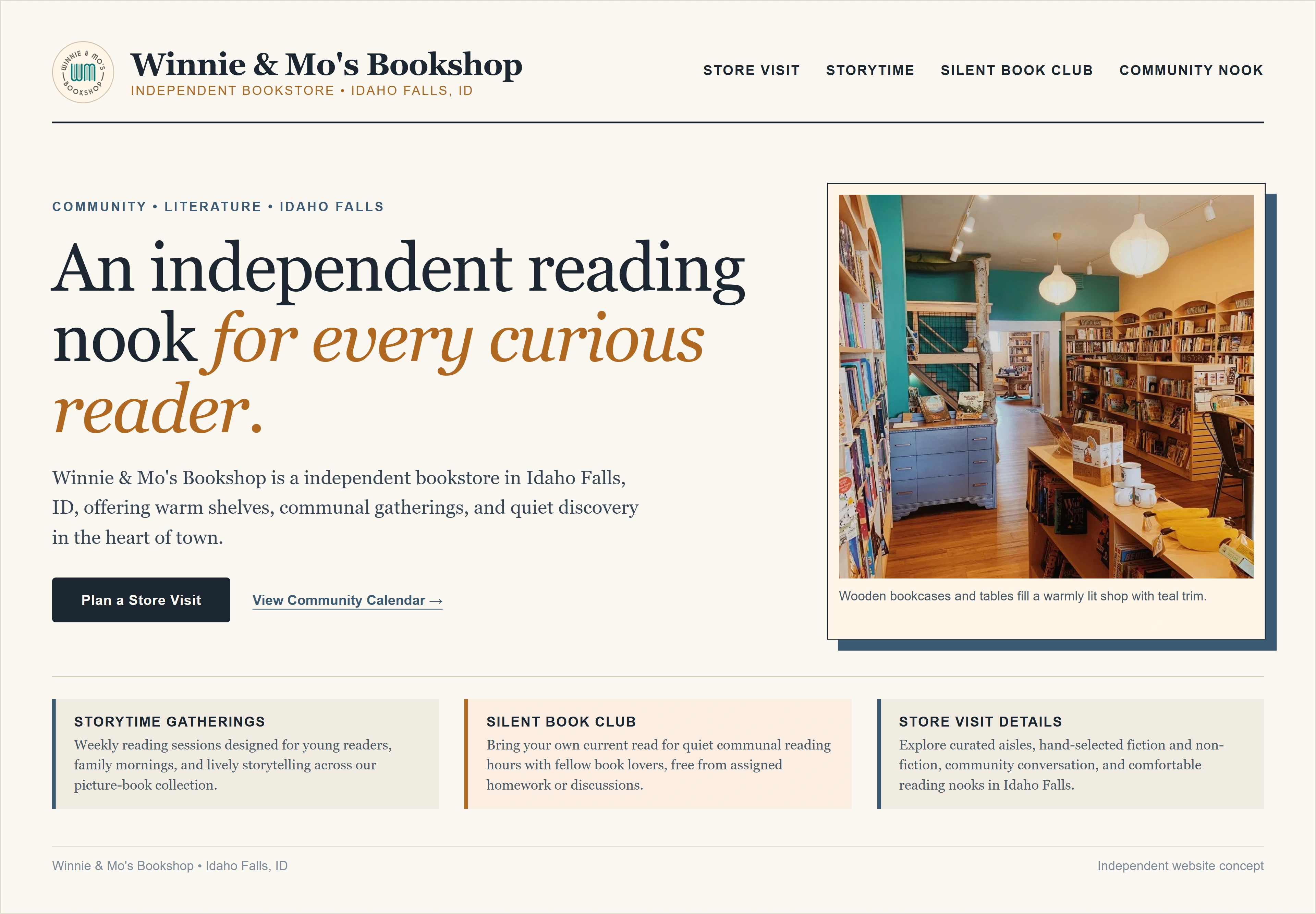 Winnie & Mo's Bookshop, individual website design concept A