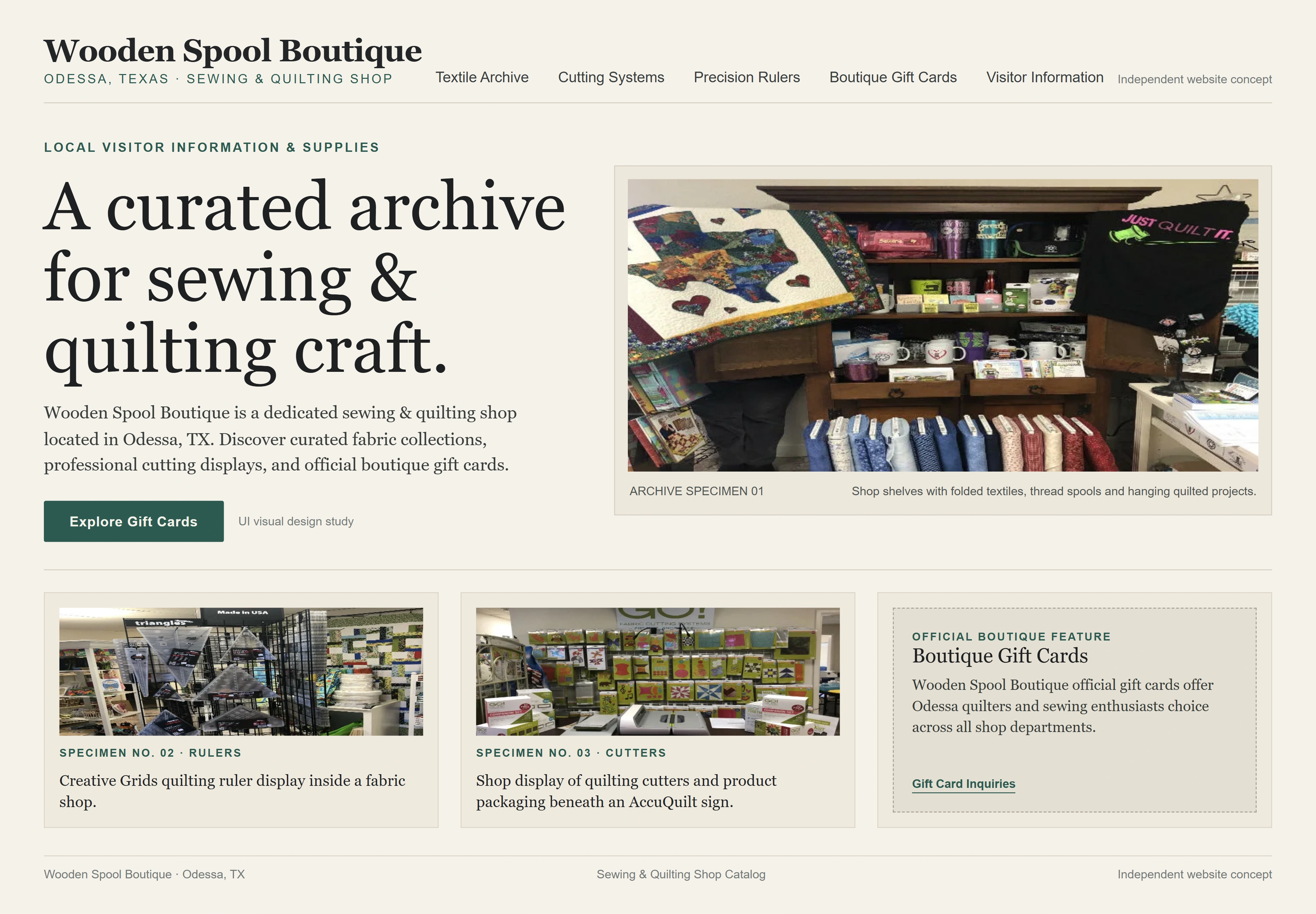 Wooden Spool Boutique, individual website design concept A