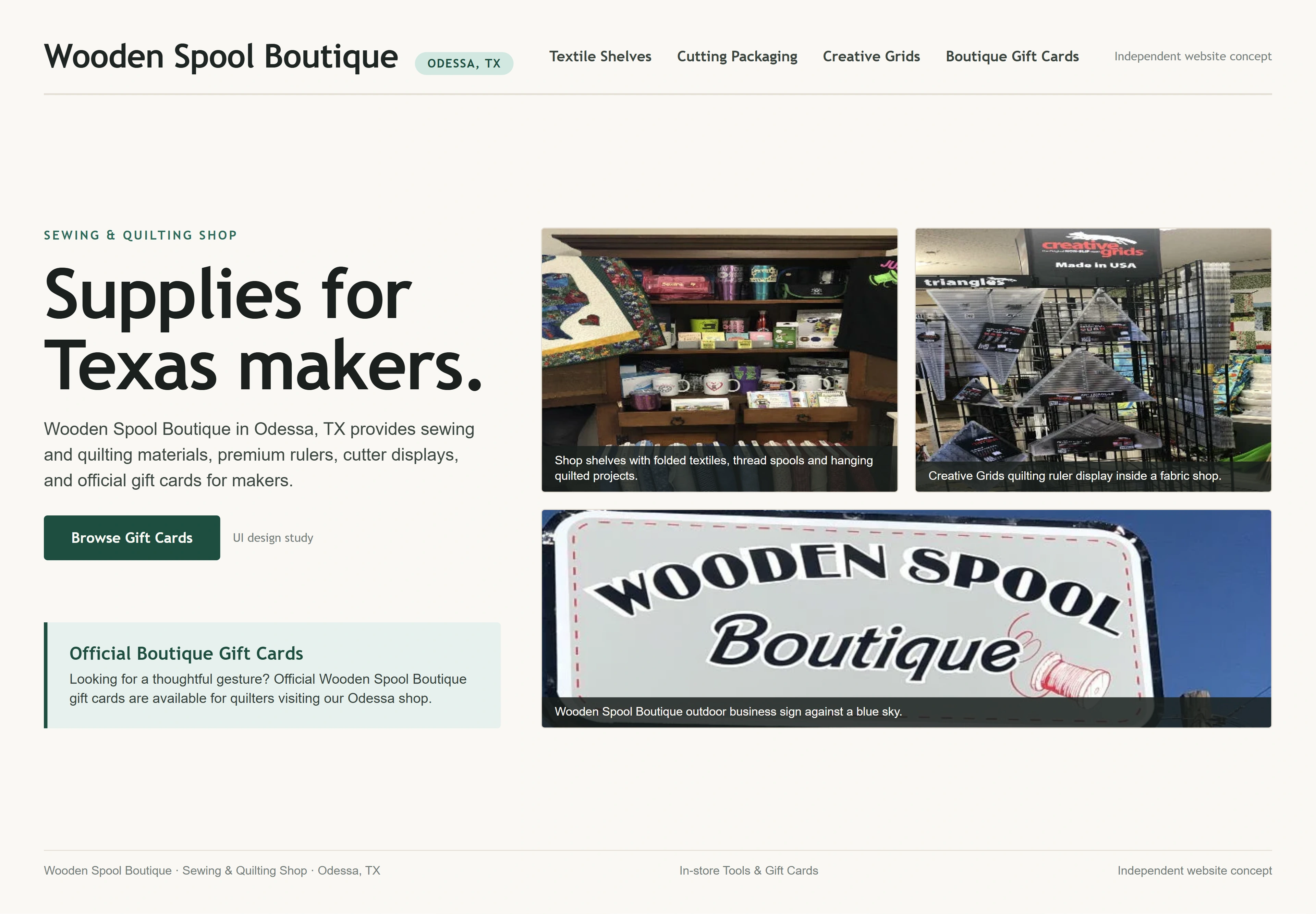 Wooden Spool Boutique, individual website design concept C