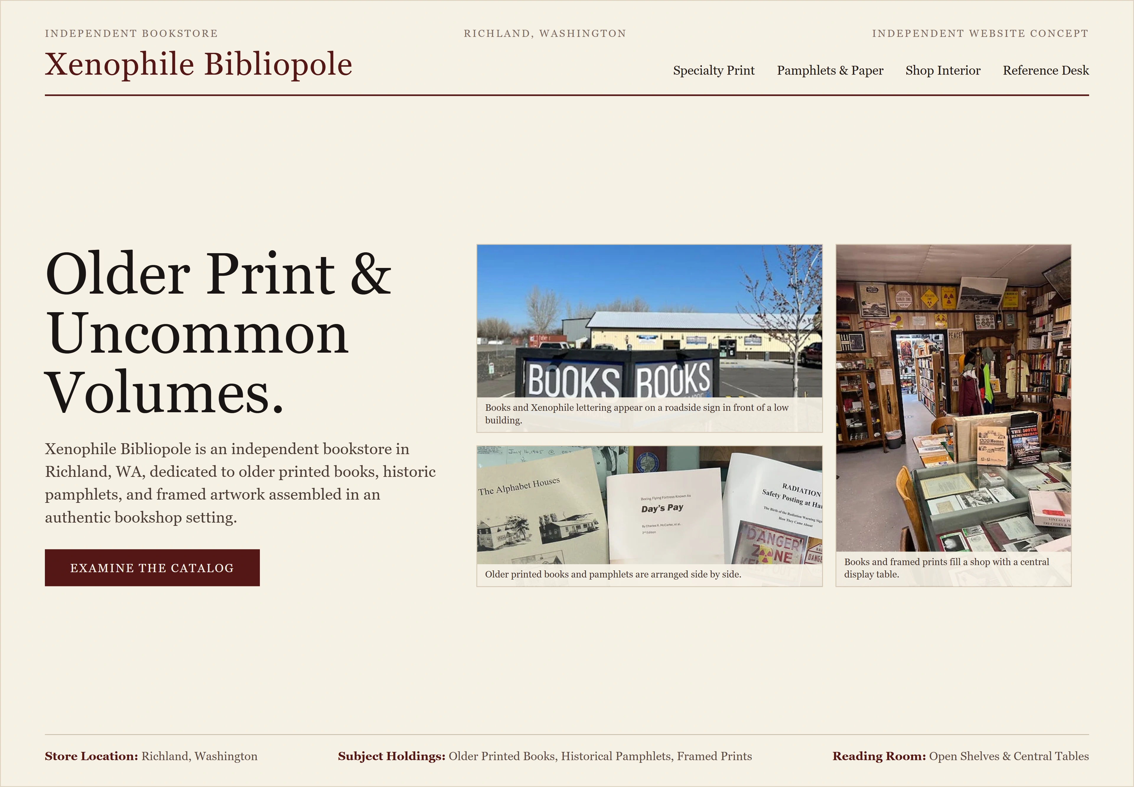 Xenophile Bibliopole, individual website design concept B
