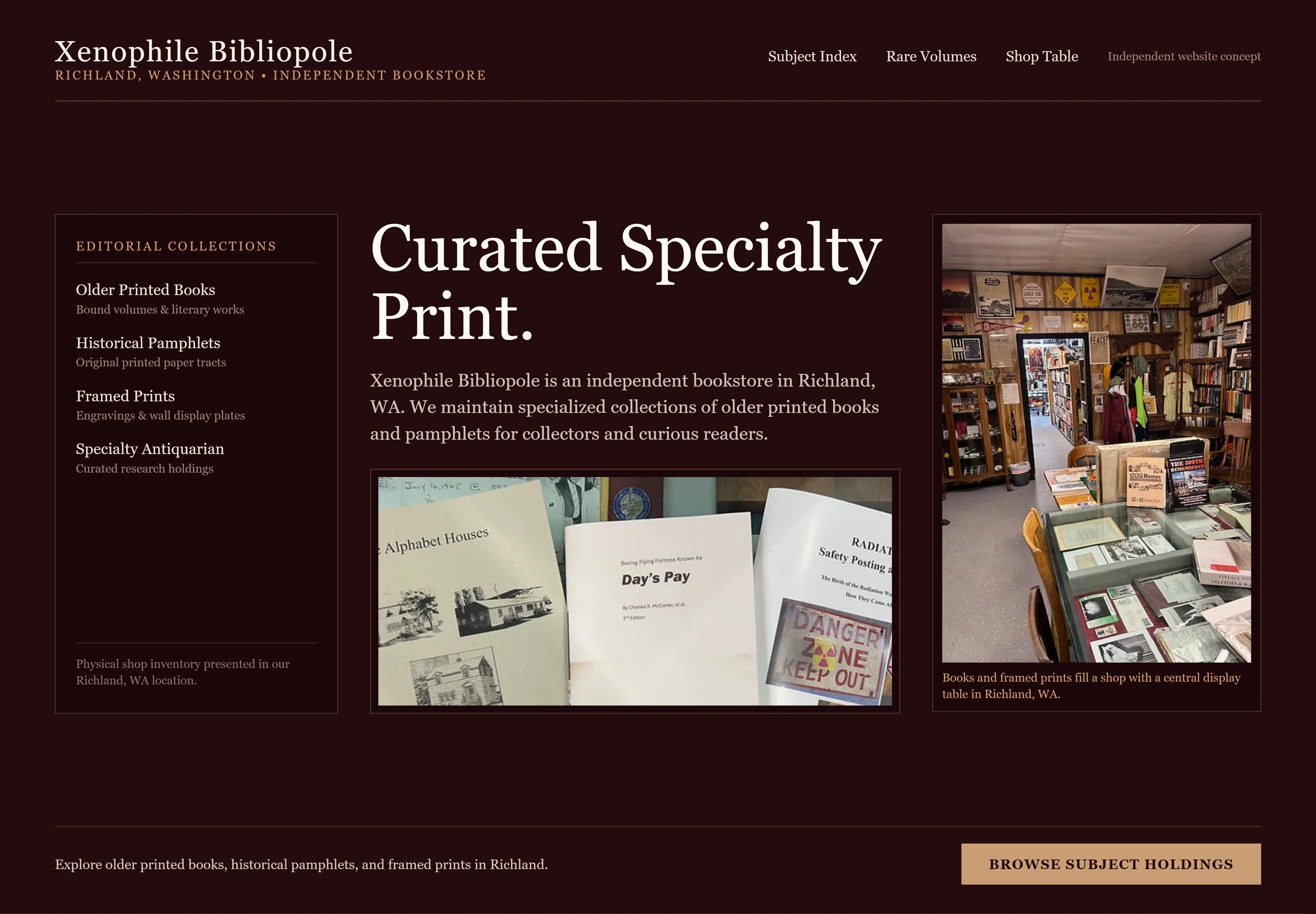 Xenophile Bibliopole, individual website design concept C