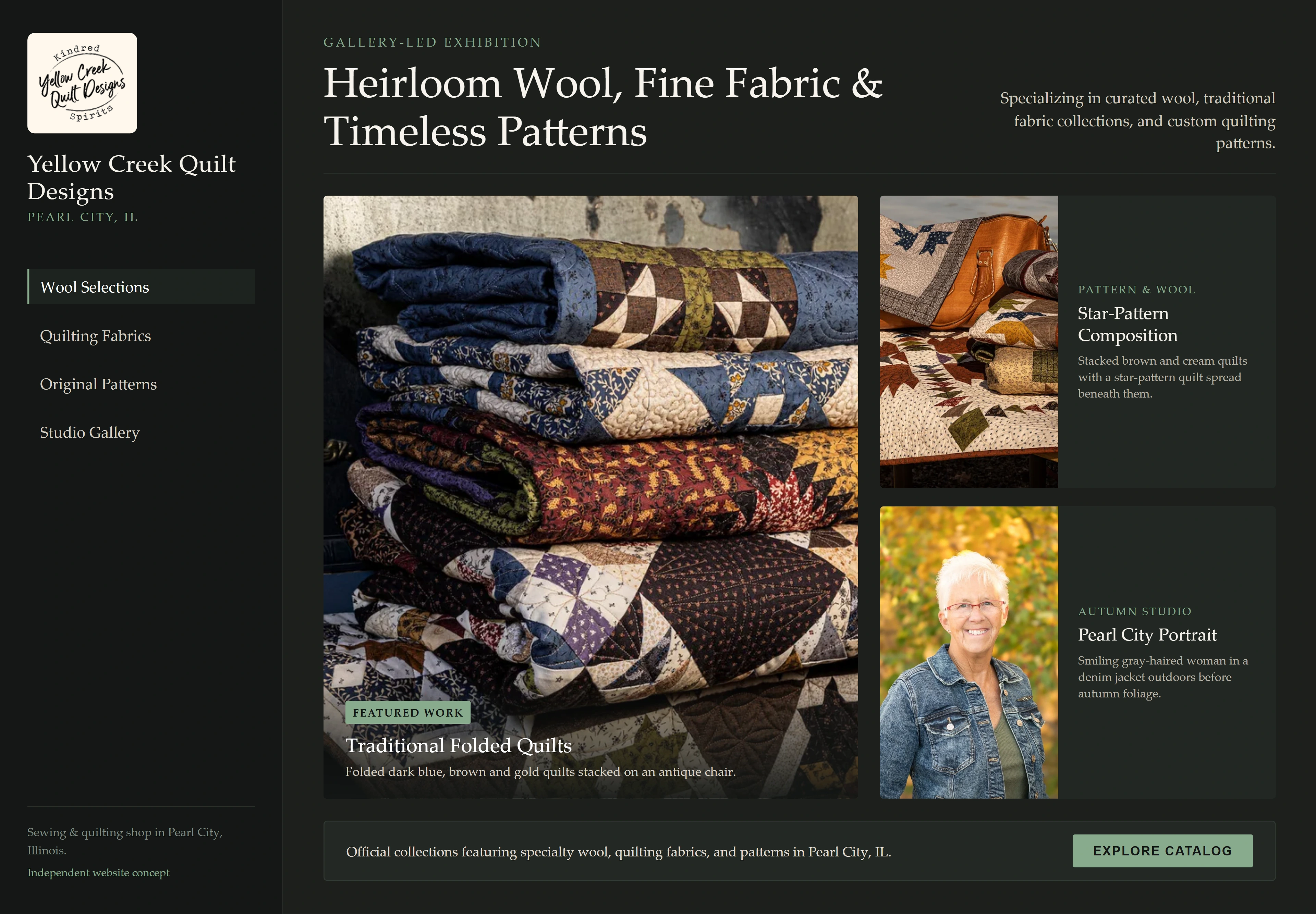 Yellow Creek Quilt Designs, individual website design concept A