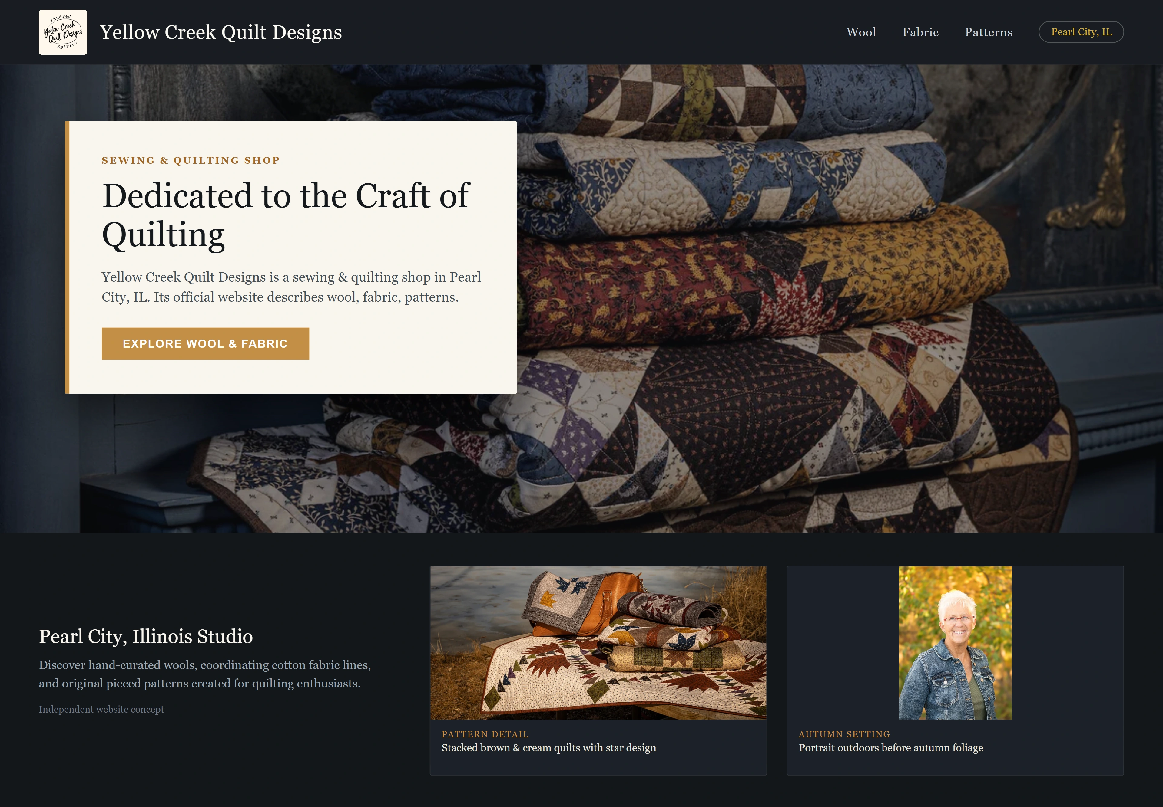 Yellow Creek Quilt Designs, individual website design concept C