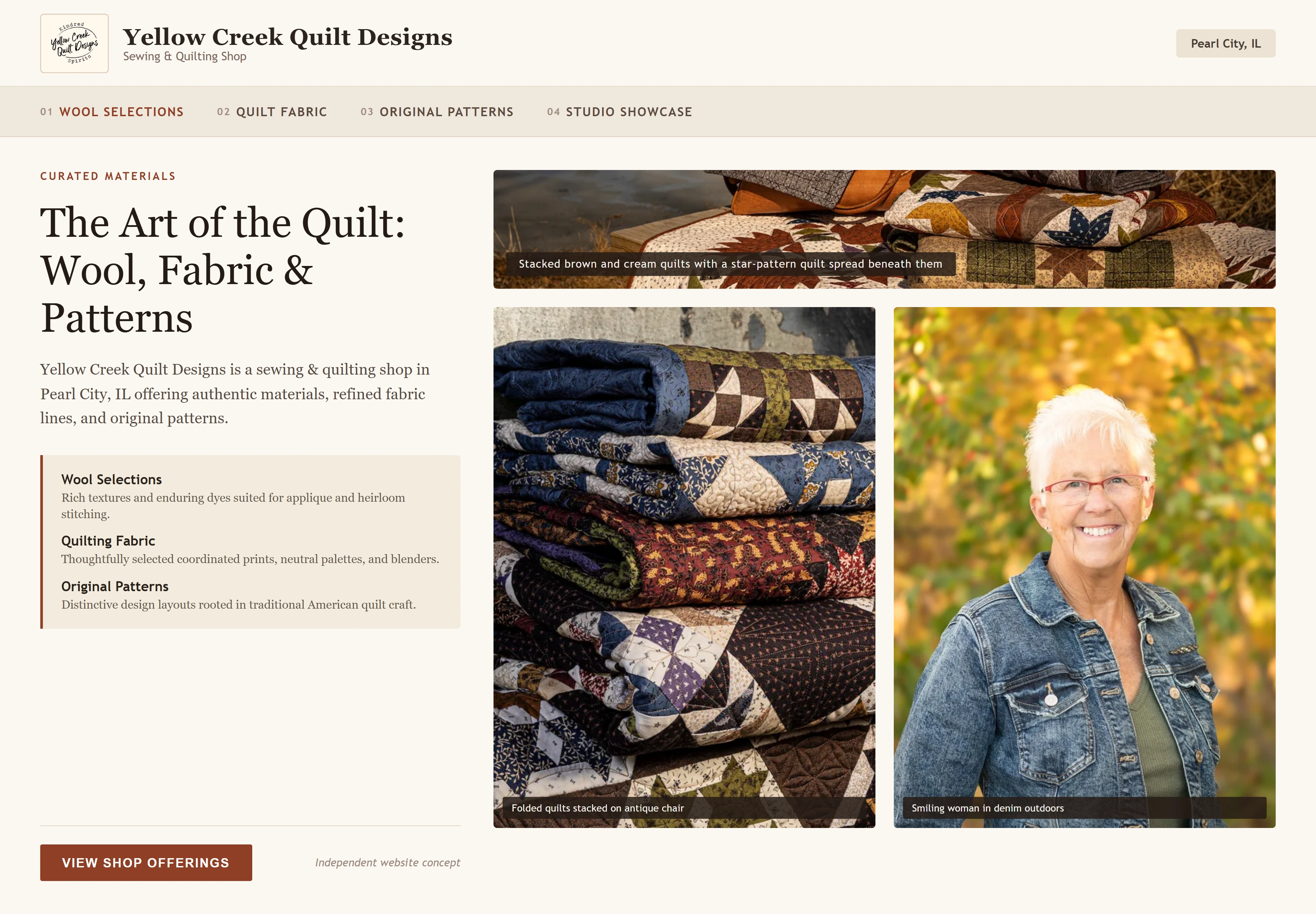 Yellow Creek Quilt Designs, individual website design concept D