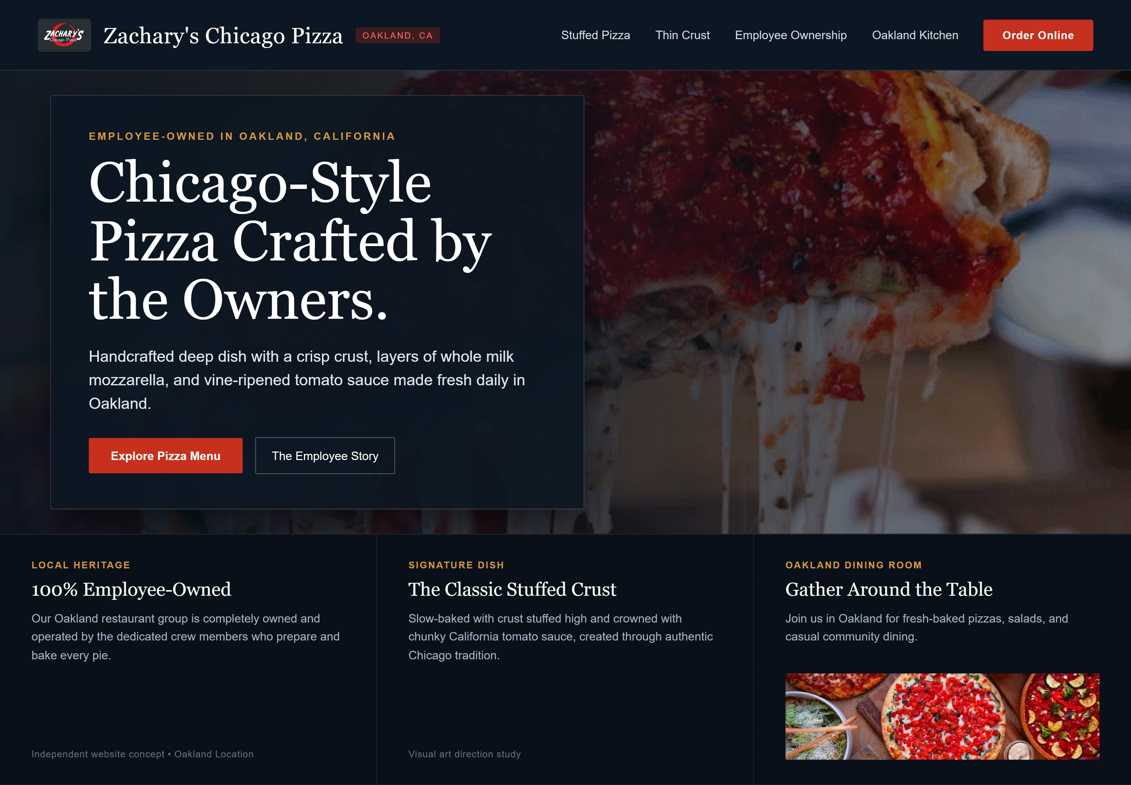 Zachary's Chicago Pizza, individual website design concept A