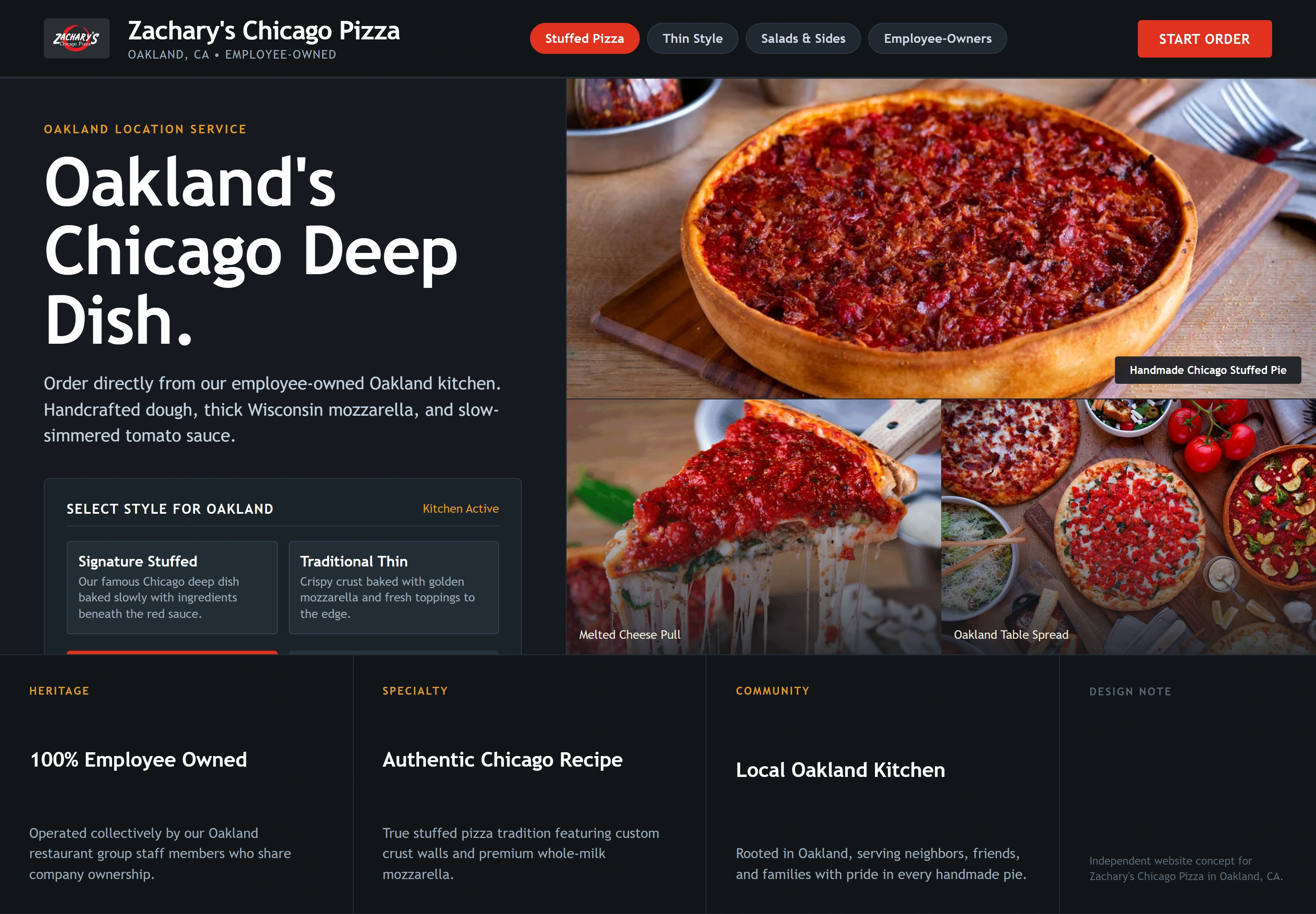 Zachary's Chicago Pizza, individual website design concept C