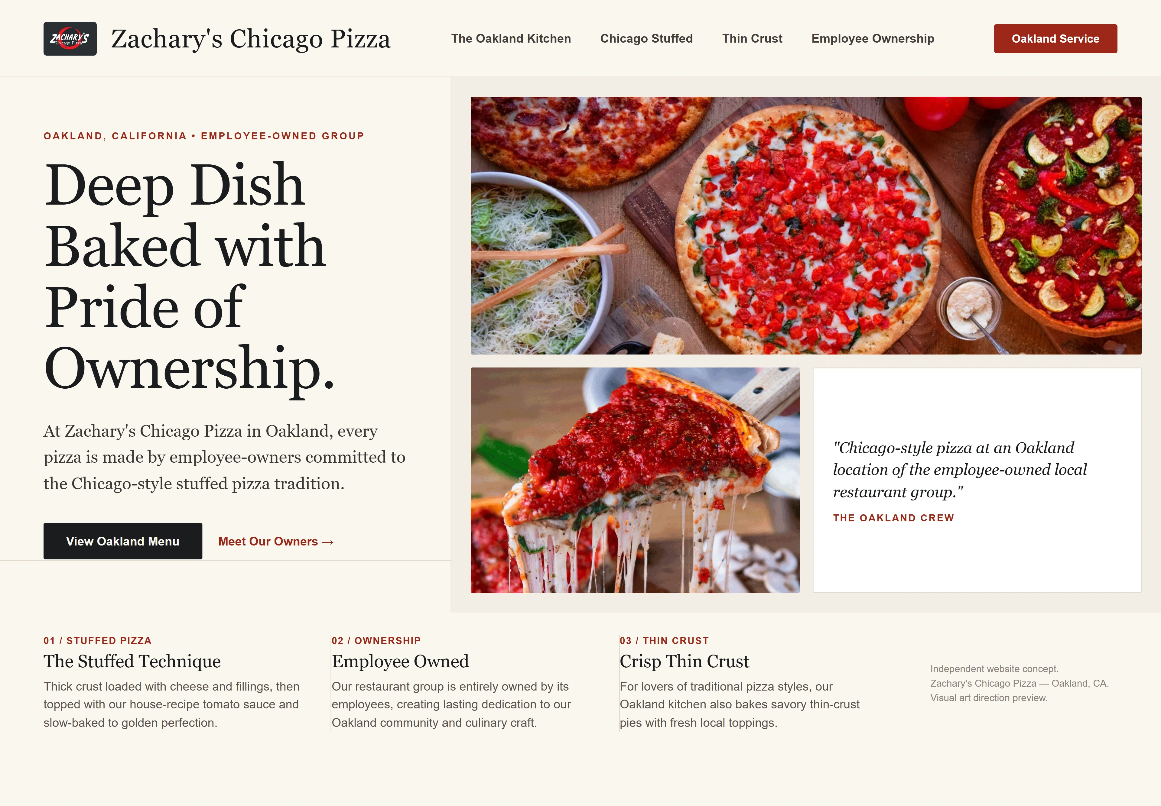 Zachary's Chicago Pizza, individual website design concept D